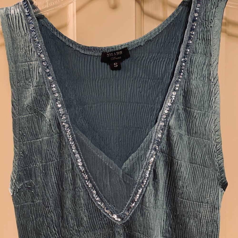 Komarov dress, blue, sleeveless, sequins, like new